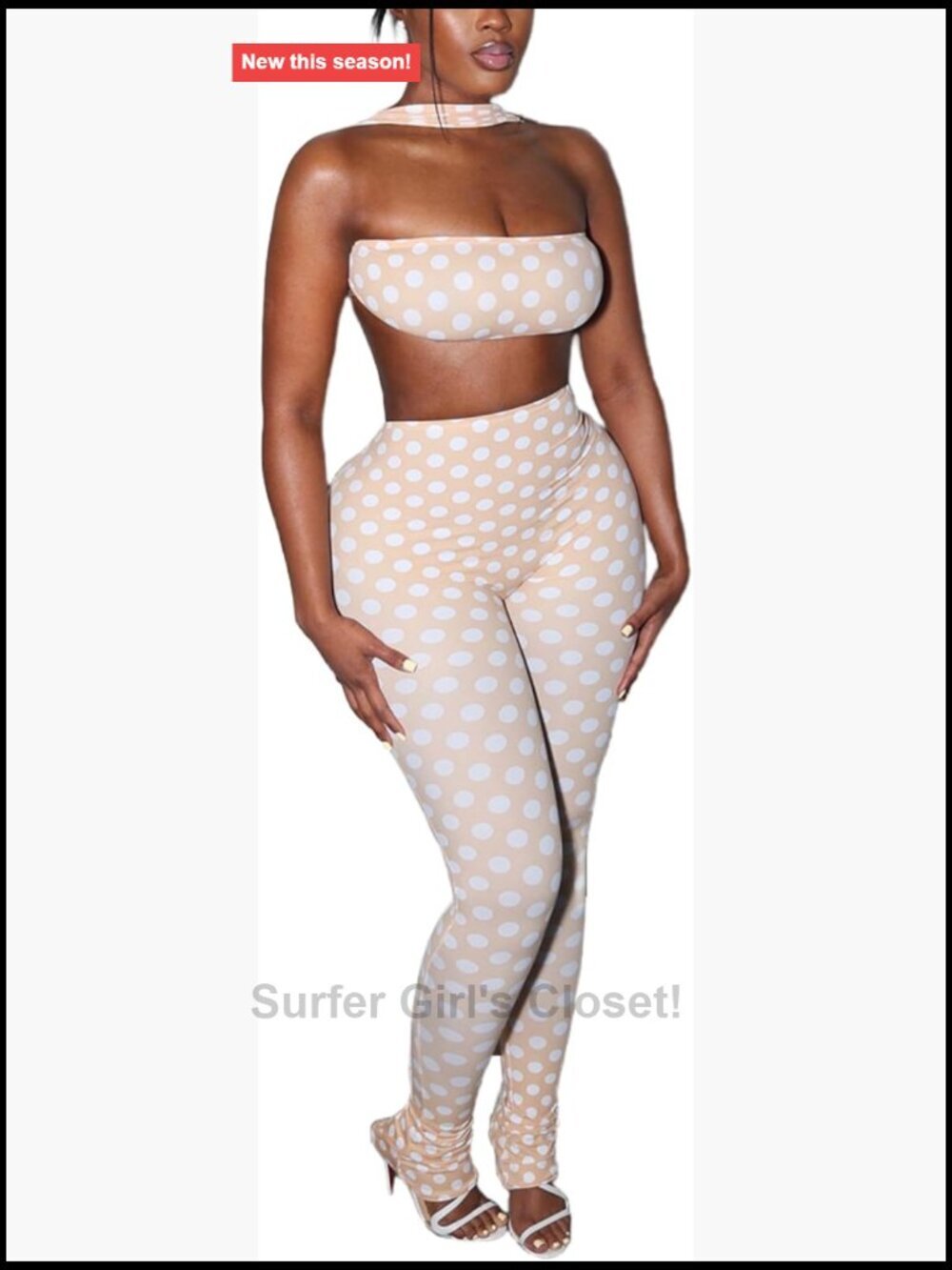 Sexy 2 Piece Outfit Retro Polka Dot Sleeveless Top Stretchy Pant Y2K Bodycon
